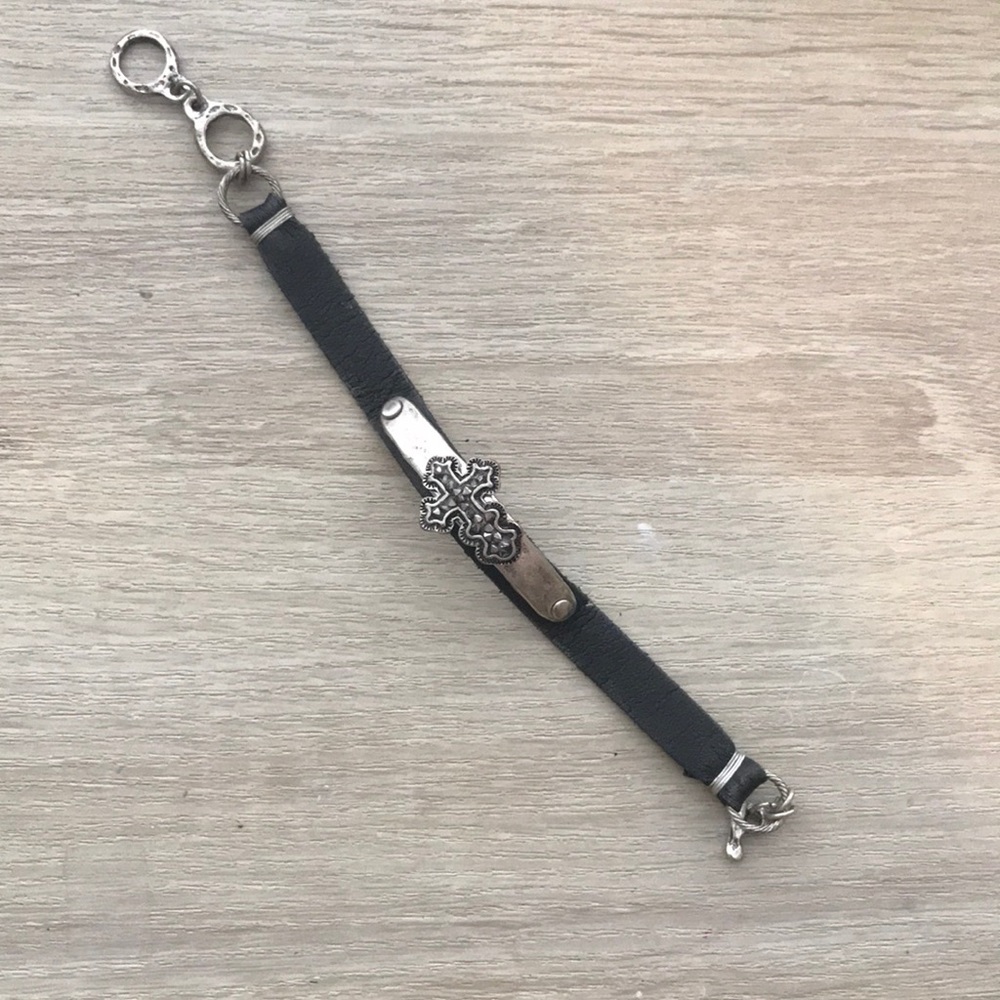 Leather Cross Silver Bracelet
